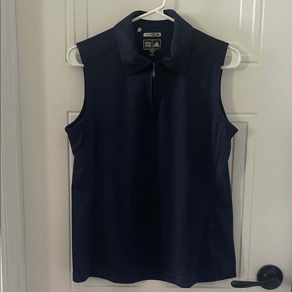 Adidas Women's Dark Blue Collared Sleeveless Performance Top